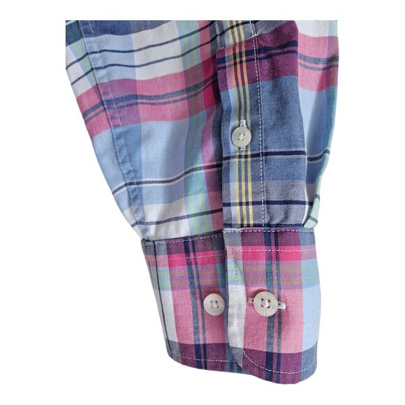 CHAPS by Ralph Lauren Women XL Plaid Striped Contrast Cuff Button Up No Iron 44" - Picture 6 of 8